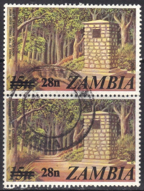 ZAMBIA SC # 191 **USED** 28n on 15n 1979 OVERPRINT ZAMBEZI RIVER MONU.  SEE SCAN