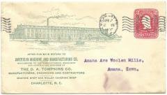 4/9/1907 cover Charlotte NC American Machine Thompkins Amana Woolen Mills Iowa