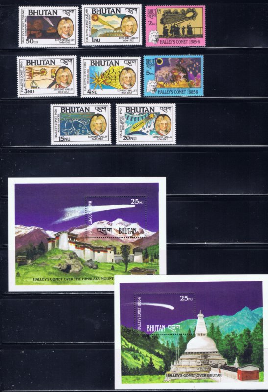 Bhutan 564-73 MNH 1986 Halleys Comet stamps and S/S