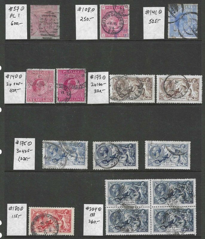 Great Britain, Selection of High Value Used Stamps, Scott 2022 Cat: $3,795.00 