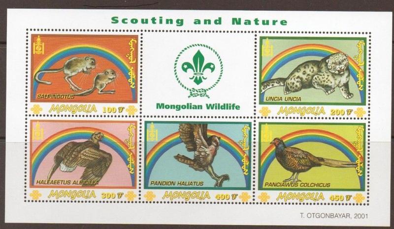 MONGOLIA SGMS2950b 2001 SCOUTING/NATURE   SHEETLET MNH 