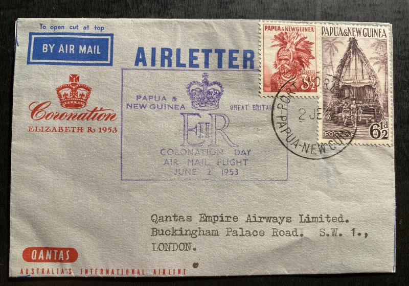 1953 Port Moresb Papua New Guinea Air Letter Cover Queen Elizabeth Coronation 2