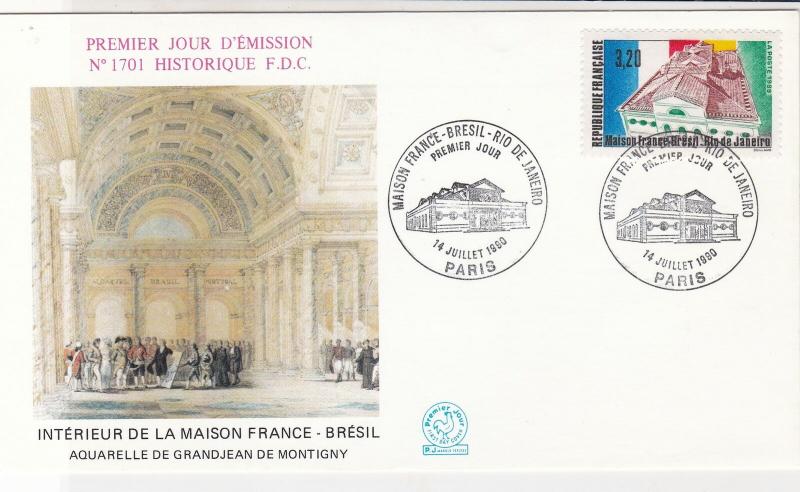 France 1990 House France Brasil Pic Slogan Cancels + Stamp FDC Cover Ref 31713