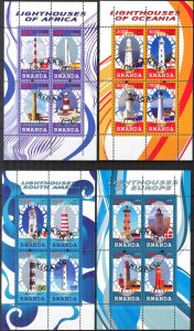 {g067} Rwanda 2010 Lighthouses (2) 4 sheets Used / CTO Cinderella