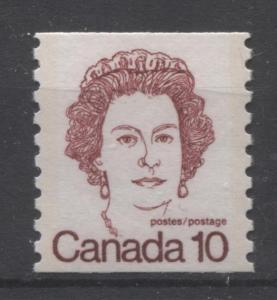 Canada #605iii 10c Dark Carmine QE2 Caricature Coil NF Paper Type 1 VF-75 NH