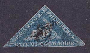 Cape Of Good Hope 1855 S.G./Scott Number 4. 4d blue Fine/VF/(o) Nice Margins