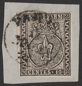 ITALY - Parma 1852 Arms 10c black on white. Sass 2 cat €300+.