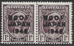 AUSTRALIA-B.C.O.F. SGJ2 1946 1d BROWN-PURPLE BCOF OVPT PAIR MTD MINT