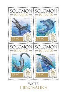 SOLOMON IS. - 2013 - Water Dinosaurs - Perf 4v Sheet - Mint Never Hinged