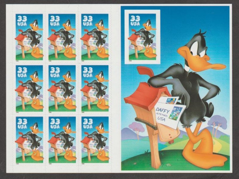 U.S.  Scott #3307 Imperf Daffy Duck - Looney Tunes Stamps - Mint NH Sheet