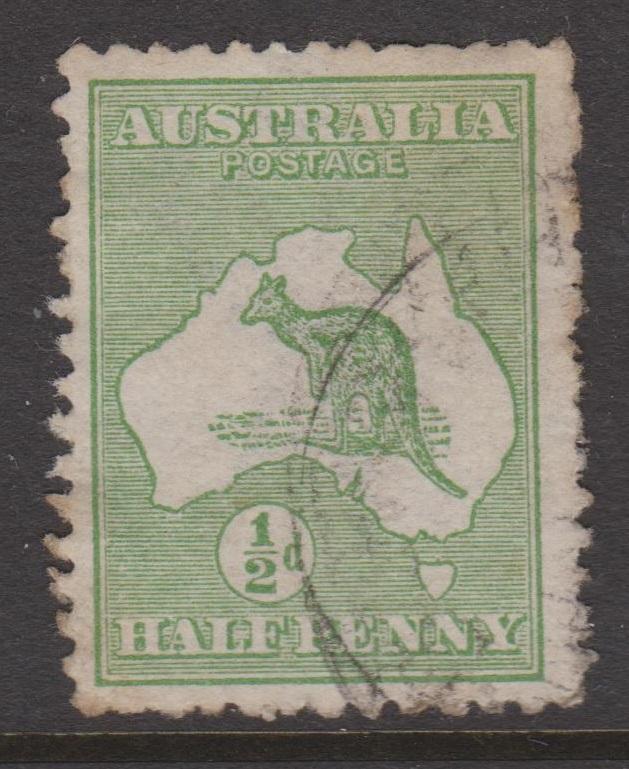 Australia 1913 Kangaroo 1/2d Yellow Green Sc#1 Used  #3