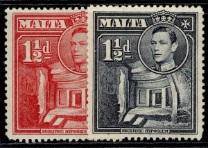 MALTA GVI SG220 + 220b, 1½d SHADE VARIETIES, M MINT.