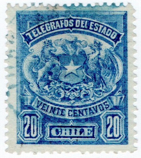 (I.B) Chile Telegraphs : 20c Blue (small format)