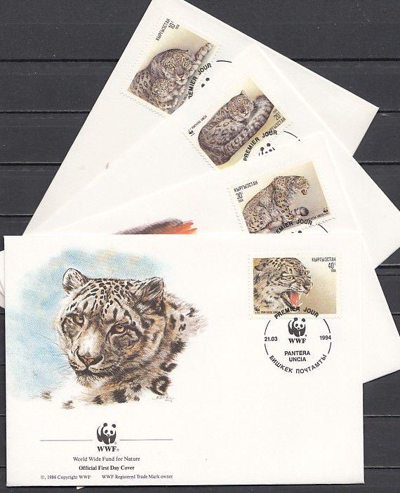 Kyrgyzstan, Scott cat. 29-32. Wildcats, W.W.F. issue. 4 First day covers. ^