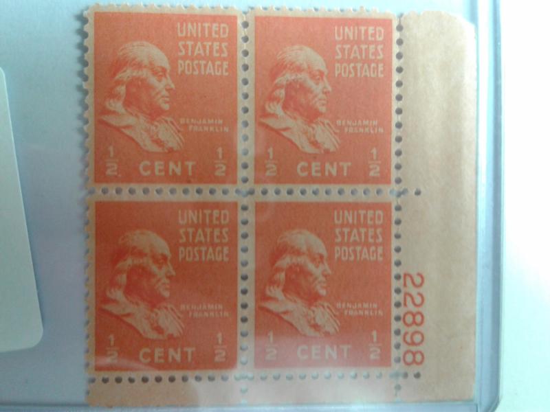 SCOTT # 803 FRANKLIN PLATE BLOCK  MINT NEVER HINGED GEM