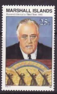 Marshall Islands-Sc#266- id9-unused NH 25c Pres Roosevelt--WWII-1990-91-