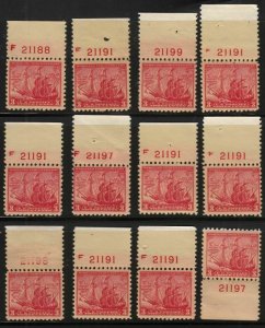 1934 Maryland Tercentenary Sc 736 MNH lot of 12 plate numbers Hebert CV $32