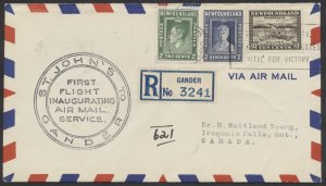 1942 Newfoundland Flight Registered St John's to Gander to Iroquois Falls ONT