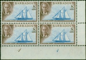 Barbados 1950 8c Bright Blue & Purple-Brown SG276 V.F MNH Block of 4