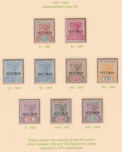 SEYCHELLES 1887  QV  SPECIMEN set of 9