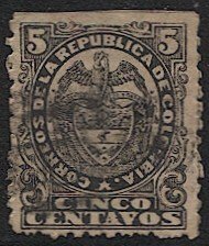 COLOMBIA 1892 Sc 151  5c Used F - Eagle / Bird