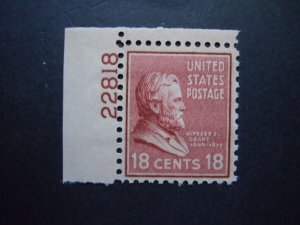 1938 #823 18c Ulysses Grant  Plate # Single MNH OG VF #3a Includes New Mount 