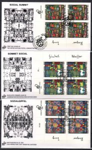 UN STAMPS. 1995. SET OF 3 FD COVERS SOCIAL SUMMIT