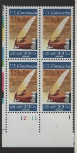 US, 2360, MNH, PLATE BLOCK, 1987, SIGNING OF THE CONSTITUTION