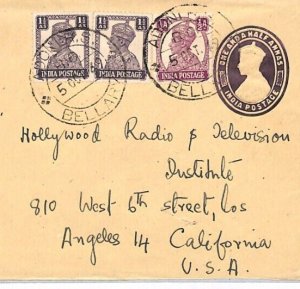 INDIA KGVI Uprated Stationery *BELLARY* 1949 USA CA Los Angeles {samwells}PJ295