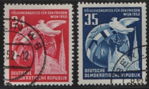 GERMANY DDR, 118-119, SET, USED, 1952, GLOBE,  DOVE & ST. STEPHENS CATHEDRAL