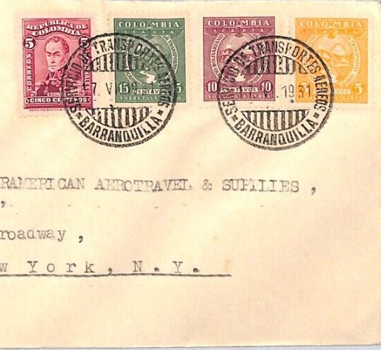 COLOMBIA *SCADTA* Air 1931 Cover FIRST FLIGHT New York MULLER.72 (750pts) YV2