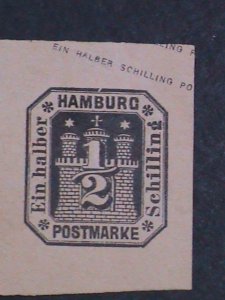 ​GERMANY-HAMBURG-1859  SC#1 VALUE NUMERAL ON ARMS CUT SQUARE 164 YEARS OLD VF