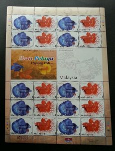 Fighting Fish Malaysia 2003 Ornamental Pet Aquarium (sheetlet) MNH *toning dot