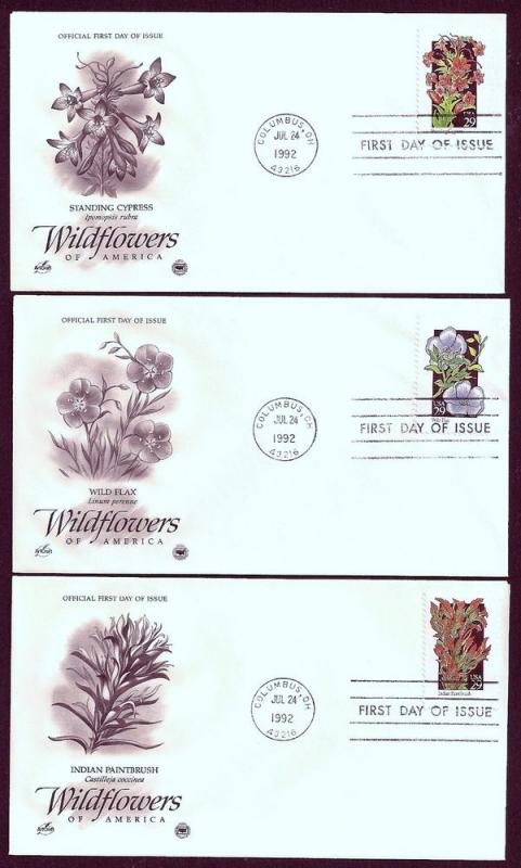 UNITED STATES FDCs (50) 29¢ Wildflowers 1992 Postal Commem