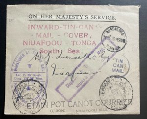 1936 Nukualofa Tonga Tin Can Canoe Mail OHMS cover To Niuafoou