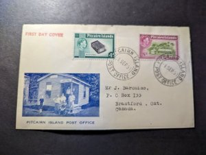 1951 British Pitcairn Island First Day Cover FDC to Brantford Ontario Canada