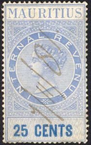 Mauritius Internal Revenue BF19 25c Blue and Blue