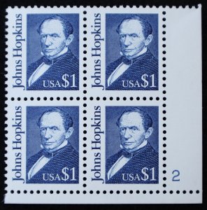 U.S. Mint Stamp Scott #2194 $1 Hopkins Plate # Block. Never Hinged. Choice!