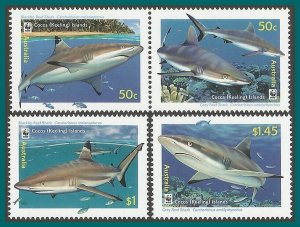Cocos 2005 Reef Sharks, MNH #341-343,SG406-SG409