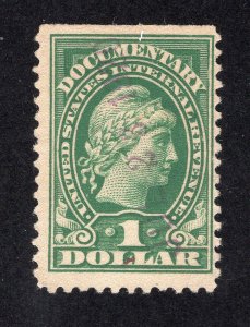 US 1917 $1 yellow green Revenue, Scott R240 used, value = 30c