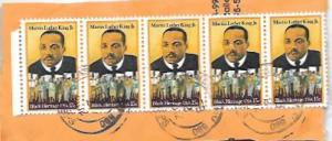 US #1771, Martin Luther King, Jr. Strip of 5.    Used on paper.