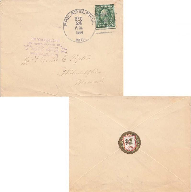 United States Missouri Philadelphia 1914 4b-bar  Violet hs corner card W.J. T...