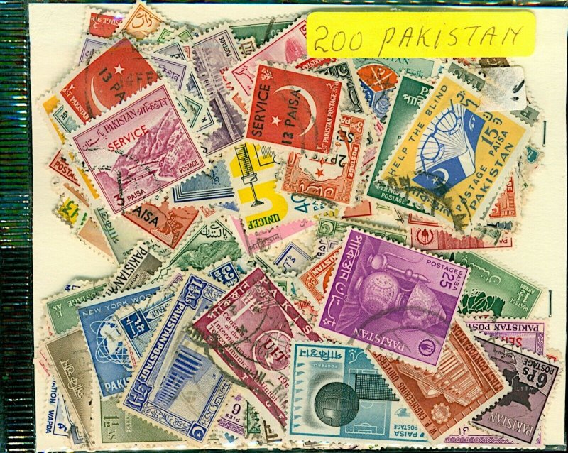 Pakistan Stamp Packet of 200 All Different Fine Used Stamps