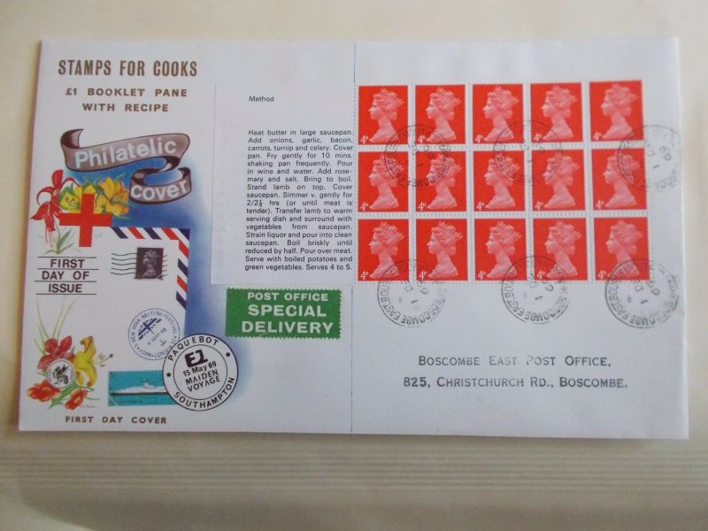 1969 Stamps For Cooks Booklet Panes Set on 4 Rarer Wessex Fdc's with Cds Cancels