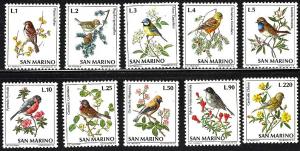 San Marino #777-786 MNH Set of 10 Birds cv $2.05