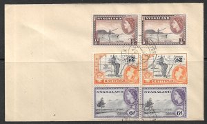 NYASALAND 1954 QE2 PERFORATION VARIETY SET of 3 In Pairs BLANTYRE Cover