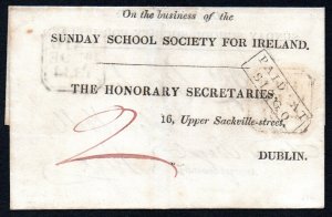 1834 wrapper double used by the Sunday School Society. with PAID AT / SLIGO