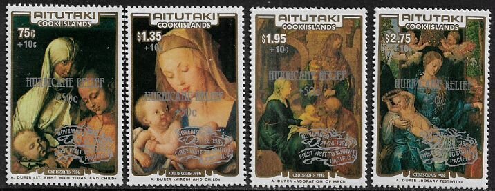Aitutaki #B51-4 Mint Never Hinged Set - Christmas Paintings - Hurricane Relief