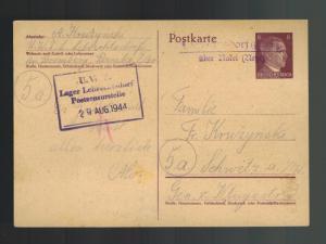 1944 Potulice Germany Lebrechtsdorf Concentration Camp Postcard Cover KZ schwetz