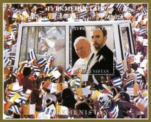 Turkmenistan 1998 POPE JOHN PAUL II & FIDEL CASTRO s/s perforated Mint (NH)